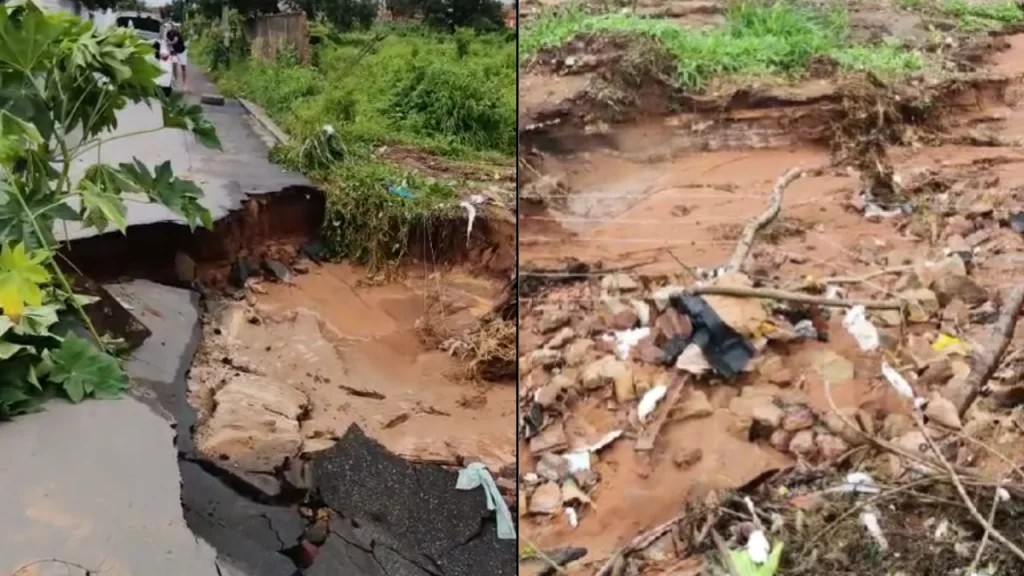 rua com buracos, em Juazeiro do Norte