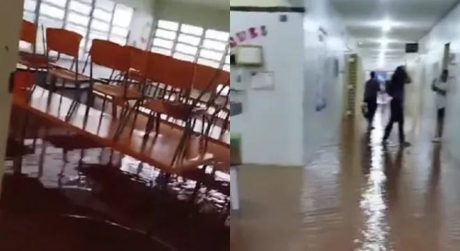 Centro de Educação Infantil em Juazeiro do Norte alagado