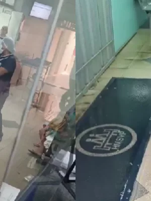 Parte da recepção do pronto-socorro do Hospital Maternidade São Vicente de Paulo (HMSVP), em Barbalha, alagada.