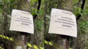 placa informando sobre a interdição temporaria do mirante do ninho, em crato