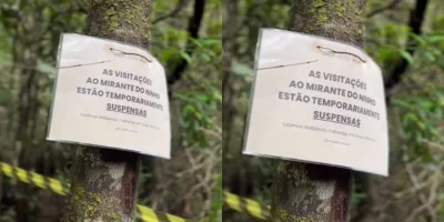 placa informando sobre a interdição temporaria do mirante do ninho, em crato
