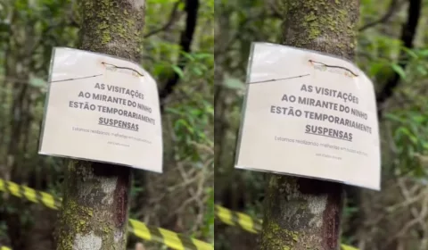 placa informando sobre a interdição temporaria do mirante do ninho, em crato
