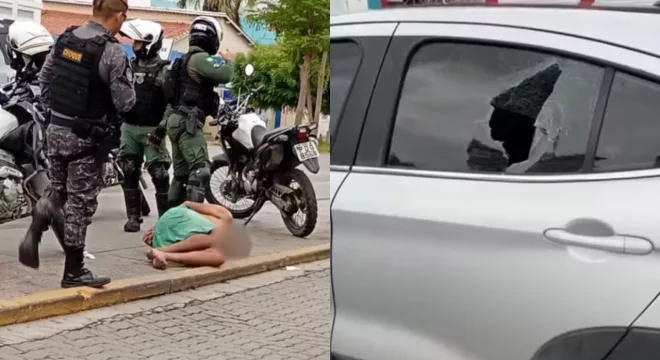 Homem é baleado após atacar policial e danificar carros em Sobral.