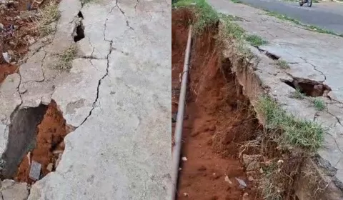 calçada do Parque Ecológico das Timbaúbas, localizado na Avenida Antônio Pereira da Silva, em Juazeiro do Norte, ficou comprometido