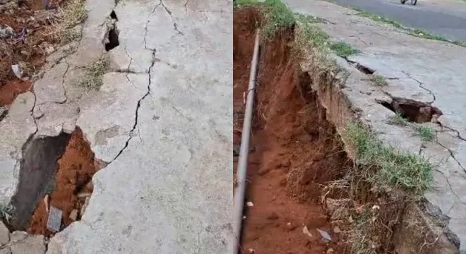 calçada do Parque Ecológico das Timbaúbas, localizado na Avenida Antônio Pereira da Silva, em Juazeiro do Norte, ficou comprometido