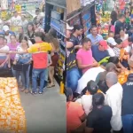 Dezenas de pessoas se aglomeram e disputam o estoque de miojo, que se esgota em poucos minutos em Campos Sales