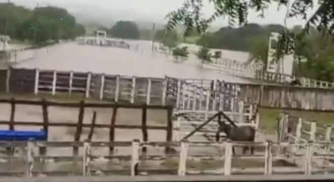 Imagens que circulam nas redes sociais mostram a pista totalmente alagada, mais parecendo um “piscinão”.