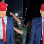 Boneco de Donald Trump, como o Judas Iscariotes 2026, na tradicional Festa dos Caretas, em Jardim.