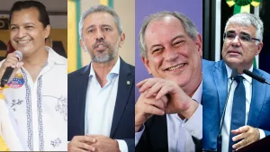 Jarir Pereira, Elmano de Freitas, Ciro Gomes e Eduardo Girão. As fotos estão em uma montagem, apenas para ilustrar a matéria sobre a pesquisa eleitoral para o governo do Ceará.