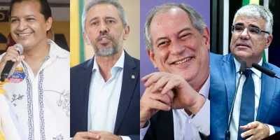 Jarir Pereira, Elmano de Freitas, Ciro Gomes e Eduardo Girão. As fotos estão em uma montagem, apenas para ilustrar a matéria sobre a pesquisa eleitoral para o governo do Ceará.