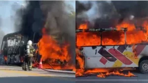 Ônibus com estudantes pega fogo em Forquilha; não houve feridos