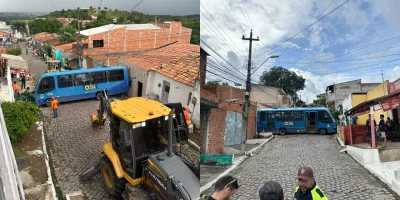 Ônibus perde controle e fica preso em ladeira no Horto