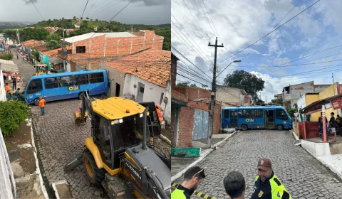 Ônibus perde controle e fica preso em ladeira no Horto