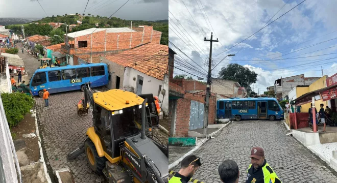 Ônibus perde controle e fica preso em ladeira no Horto