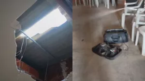 Itens vandalizados, na Capela de Nossa Senhora de Fátima, no Conjunto Oásis, em Juazeiro do Norte.