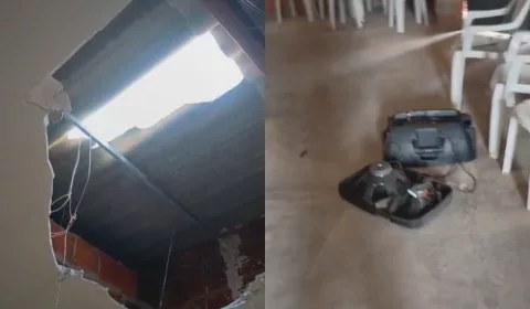 Itens vandalizados, na Capela de Nossa Senhora de Fátima, no Conjunto Oásis, em Juazeiro do Norte.