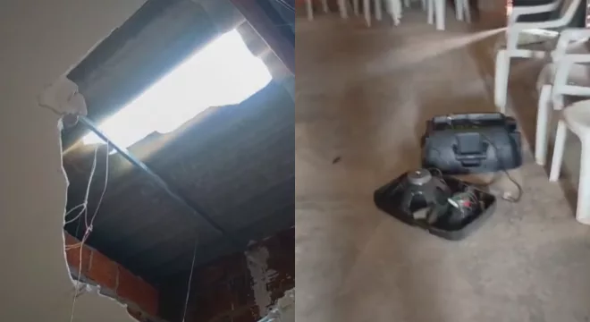 Itens vandalizados, na Capela de Nossa Senhora de Fátima, no Conjunto Oásis, em Juazeiro do Norte.