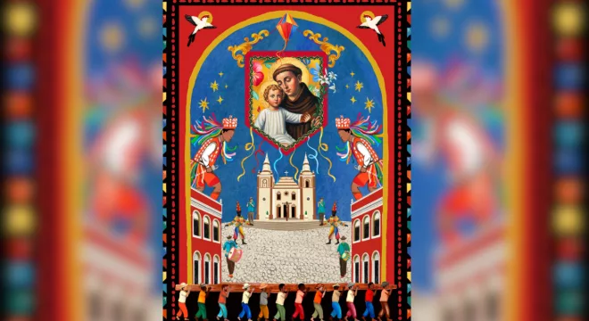 Arte de Gabriel Fernandes para o Pau da Bandeira 2026.