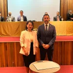 Mayla Akemi e Antônio Franco, durante cerimônia de posse na delegacia da policia federal em juazeiro do norte